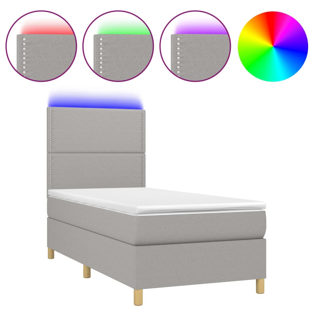 Letto a Molle Materasso e LED Grigio Chiaro 90x200 cm Tessuto - homemem39