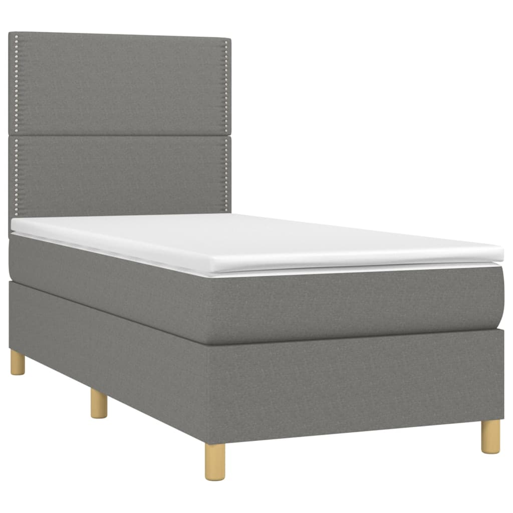 Letto a Molle Materasso e LED Grigio Scuro 90x200 cm in Tessuto - homemem39