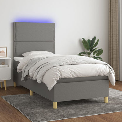 Letto a Molle Materasso e LED Grigio Scuro 90x200 cm in Tessuto - homemem39