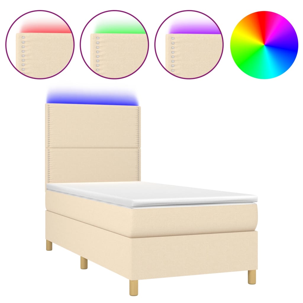 Letto a Molle con Materasso e LED Crema 90x200 cm in Tessuto | homemem39