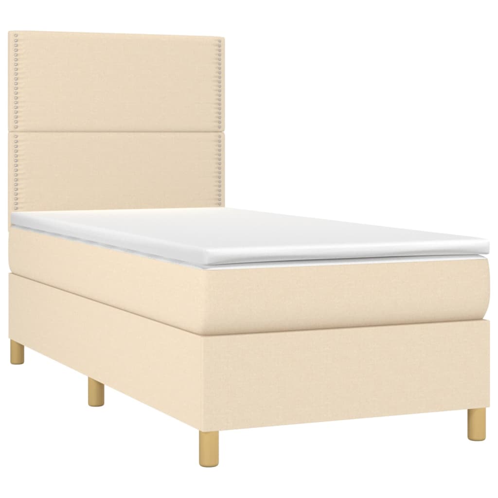 Letto a Molle con Materasso e LED Crema 90x200 cm in Tessuto | homemem39