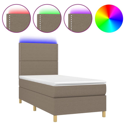Letto a Molle con Materasso e LED Tortora 100x200cm in Tessuto | homemem39