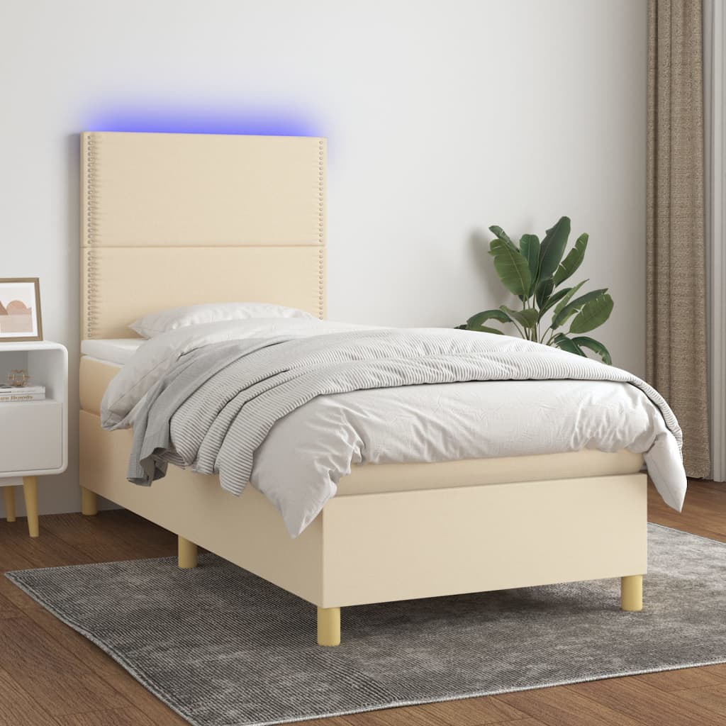 Letto a Molle con Materasso e LED Crema 100x200cm in Tessuto - homemem39