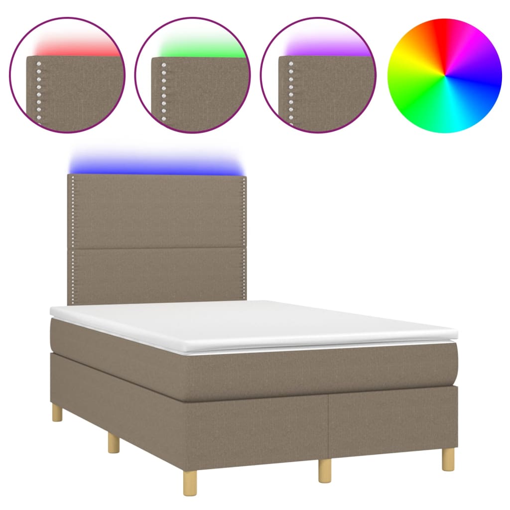 Letto a Molle con Materasso e LED Tortora 120x200cm in Tessuto | homemem39