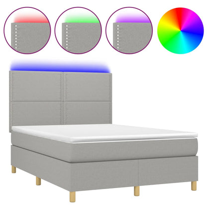 Letto a Molle Materasso e LED Grigio Chiaro 140x190 cm Tessuto | homemem39