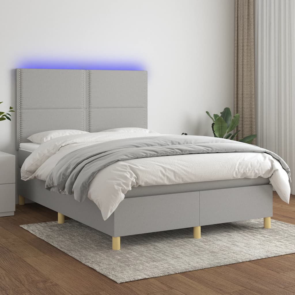 Letto a Molle Materasso e LED Grigio Chiaro 140x190 cm Tessuto | homemem39