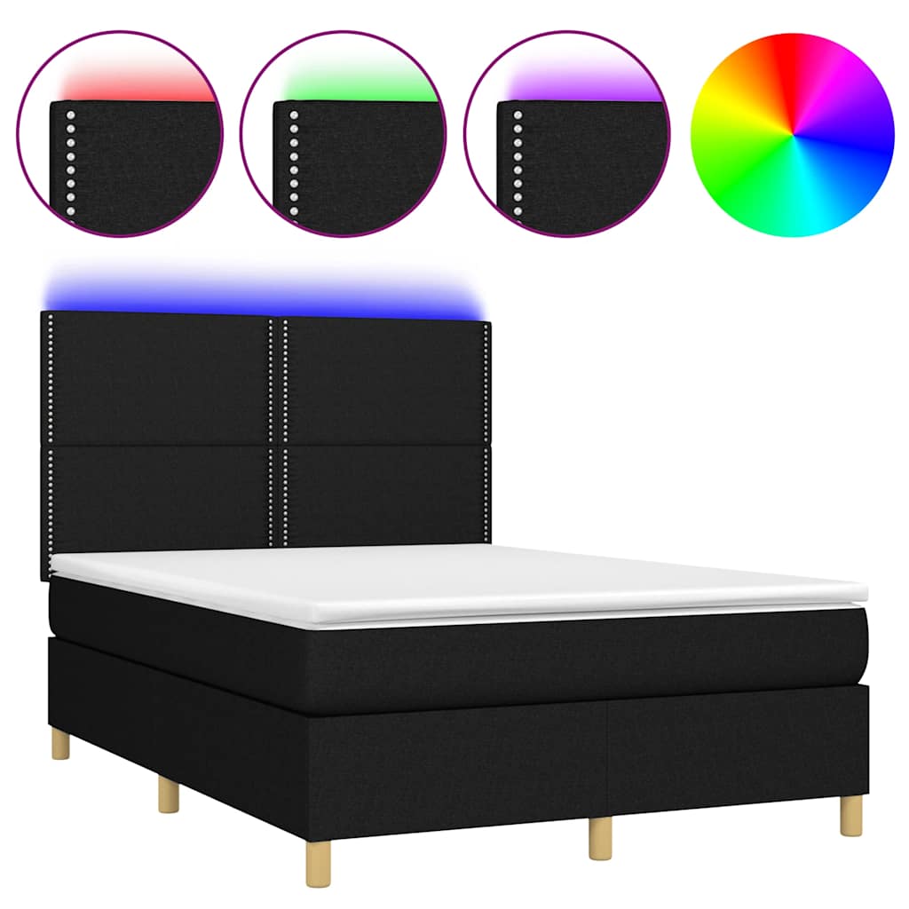 Letto a Molle con Materasso e LED Nero 140x190 cm in Tessuto | homemem39