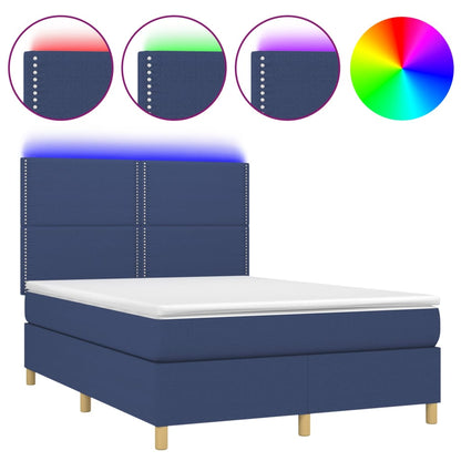 Letto a Molle con Materasso e LED Blu 140x190 cm in Tessuto - homemem39