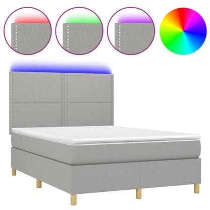 Letto a Molle Materasso e LED Grigio Chiaro 140x200 cm Tessuto - homemem39