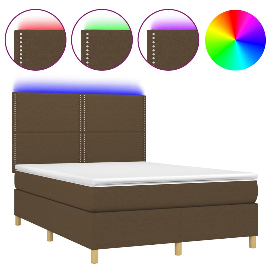 Letto a Molle Materasso e LED Marrone Scuro 140x200 cm Tessuto | homemem39
