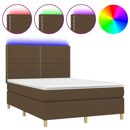 Letto a Molle Materasso e LED Marrone Scuro 140x200 cm Tessuto | homemem39