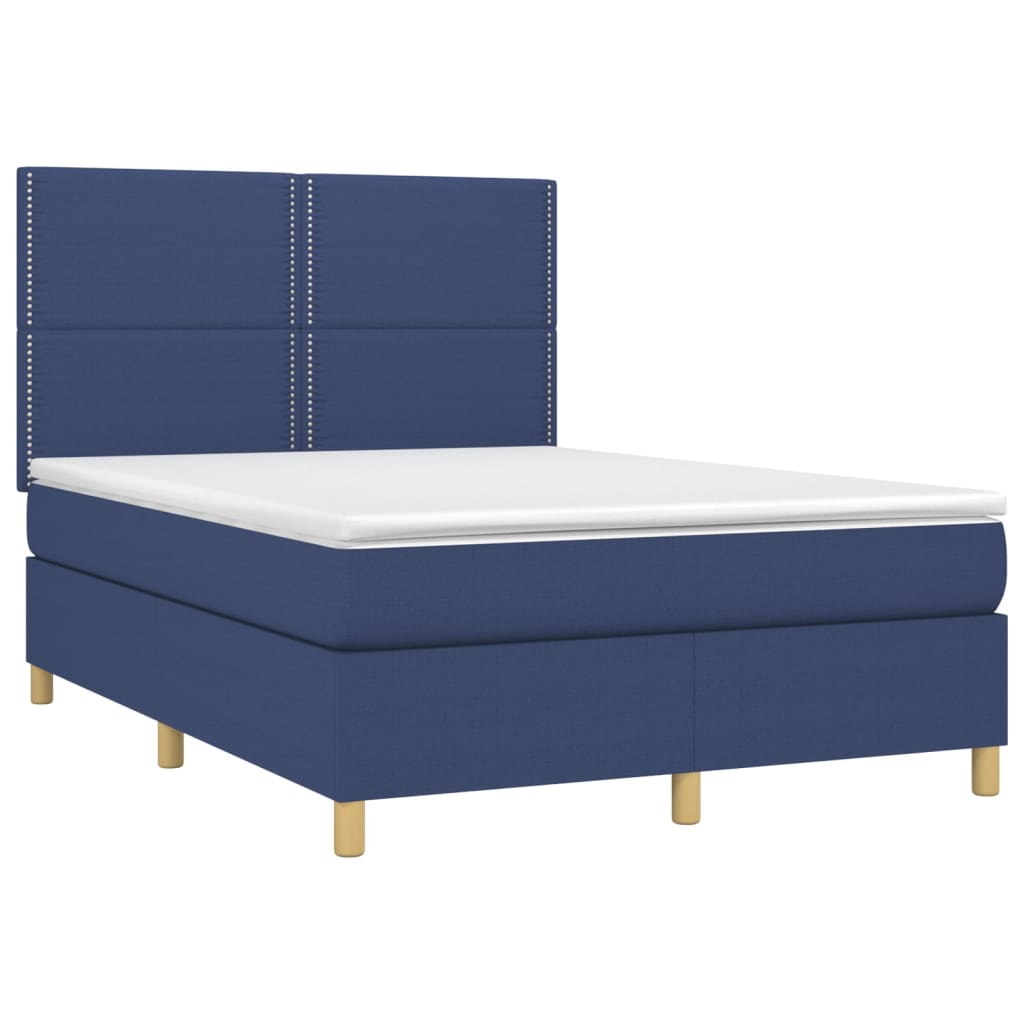 Letto a Molle con Materasso e LED Blu 140x200 cm in Tessuto | homemem39