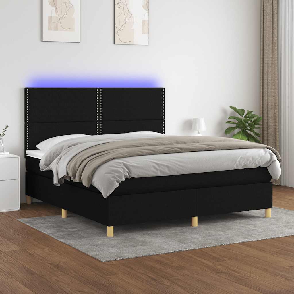 Letto a Molle con Materasso e LED Nero 160x200 cm in Tessuto | homemem39
