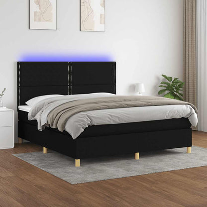 Letto a Molle con Materasso e LED Nero 160x200 cm in Tessuto | homemem39