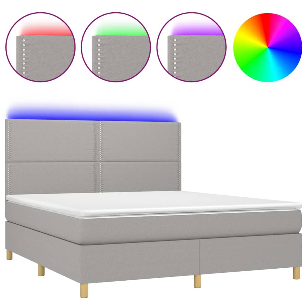 Letto a Molle Materasso e LED Grigio Chiaro 180x200 cm Tessuto - homemem39