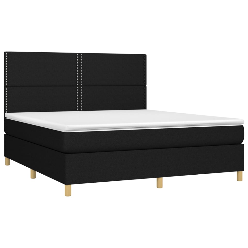 Letto a Molle con Materasso e LED Nero 180x200cm in Tessuto - homemem39