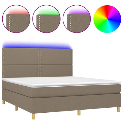 Letto a Molle con Materasso e LED Tortora 180x200 cm in Tessuto