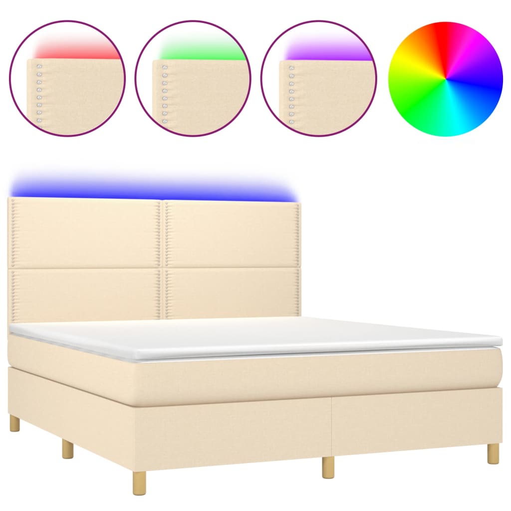 Letto a Molle con Materasso e LED Crema 180x200 cm in Tessuto - homemem39