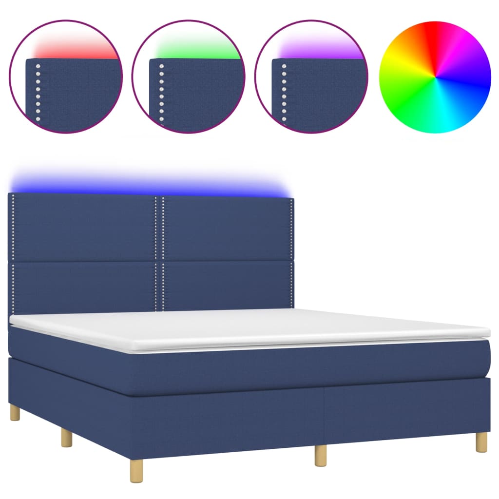 Letto a Molle con Materasso e LED Blu 180x200 cm in Tessuto - homemem39