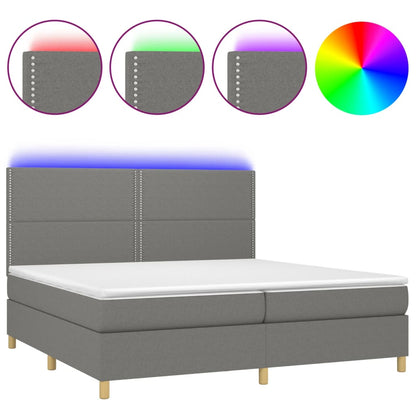 Letto a Molle Materasso e LED Grigio Scuro 200x200cm in Tessuto - homemem39