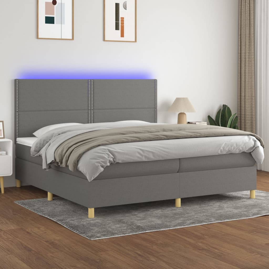 Letto a Molle Materasso e LED Grigio Scuro 200x200cm in Tessuto - homemem39