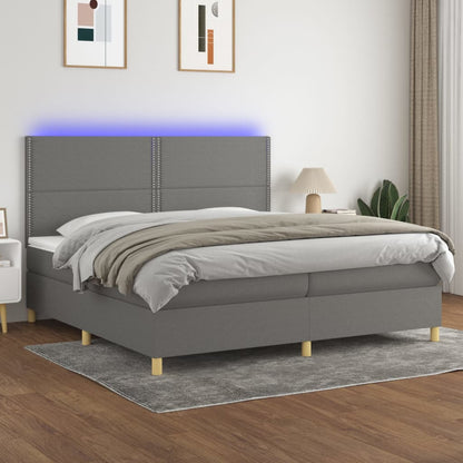 Letto a Molle Materasso e LED Grigio Scuro 200x200cm in Tessuto - homemem39