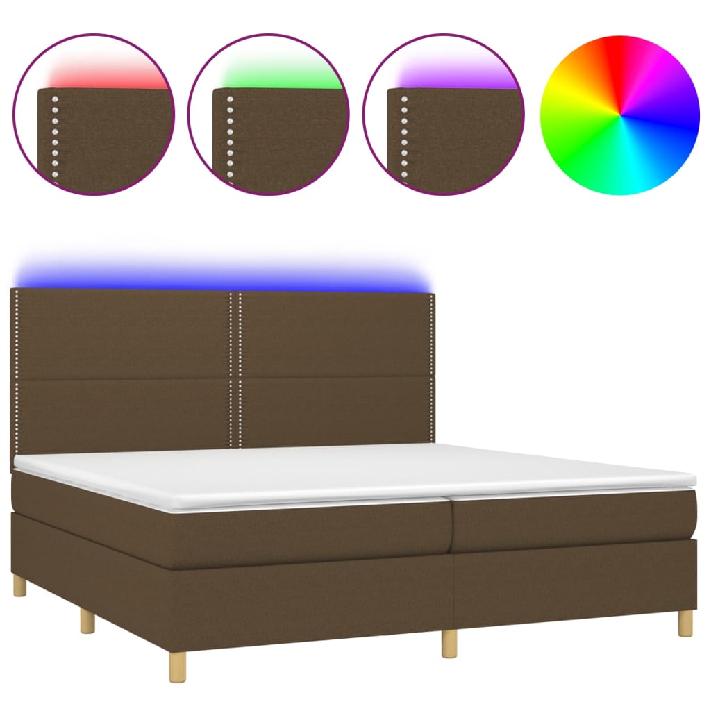 Letto a Molle Materasso e LED Marronescuro 200x200cm in Tessuto - homemem39