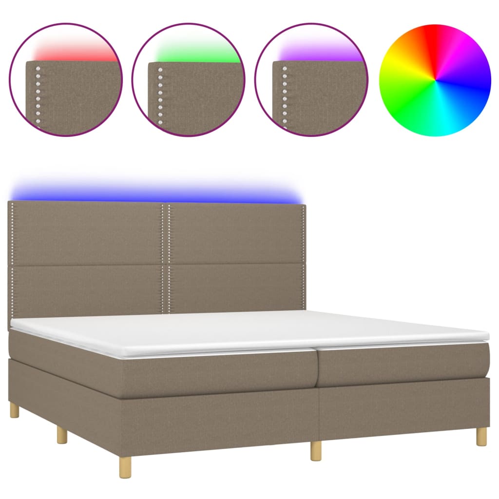 Letto a Molle Materasso e LED tortora 200x200cm in Tessuto - homemem39