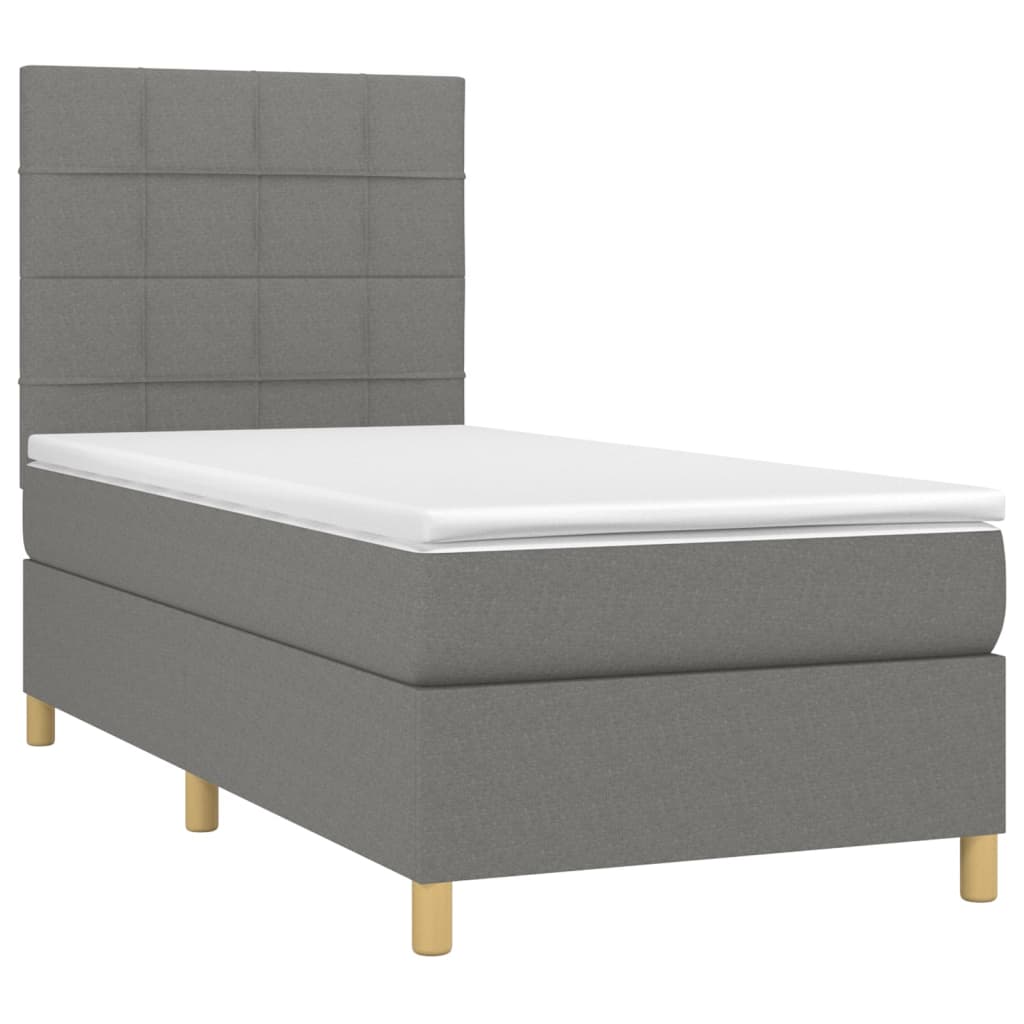 Letto a Molle Materasso e LED Grigio Scuro 80x200 cm in Tessuto - homemem39