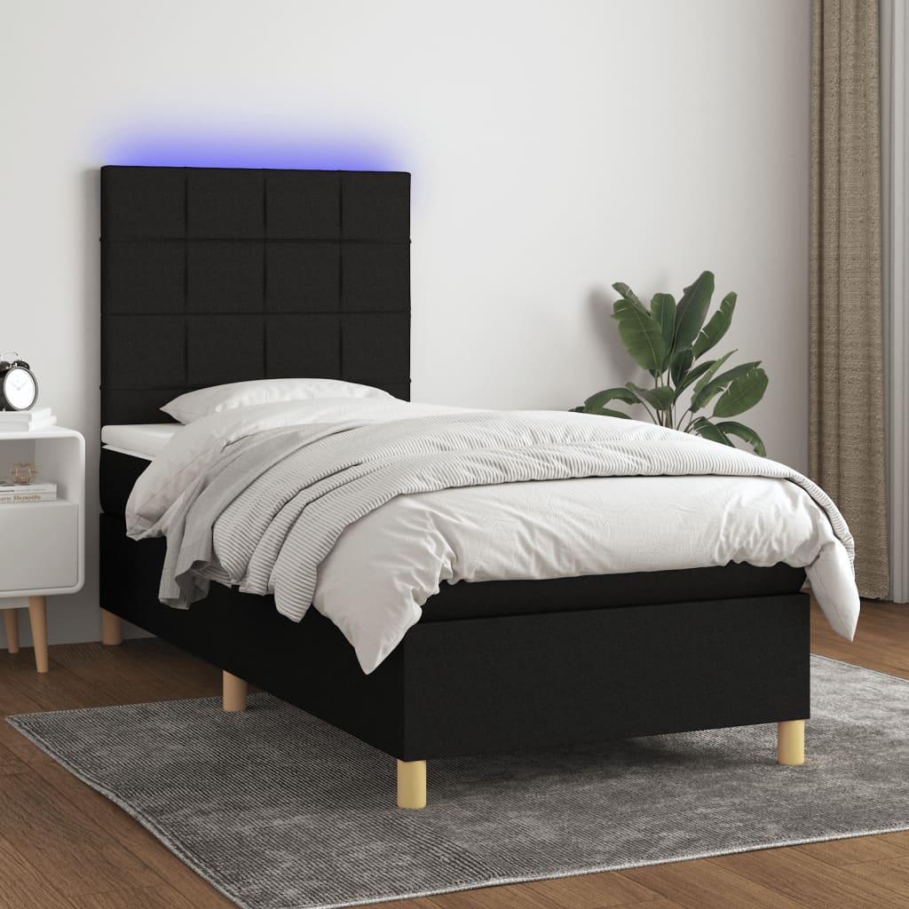 Letto a Molle con Materasso e LED Nero 90x200 cm in Tessuto - homemem39
