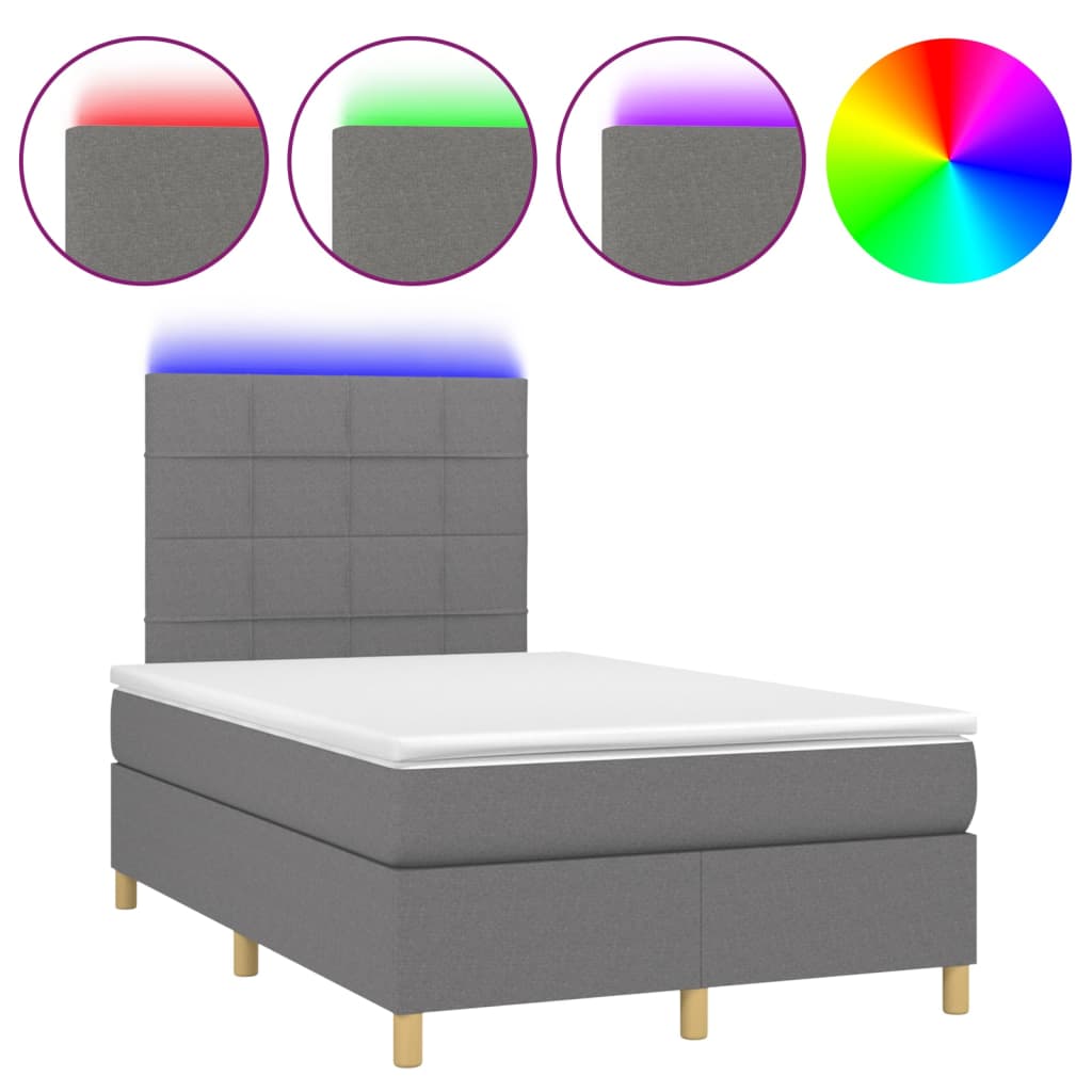 Letto a Molle Materasso e LED Grigio Scuro 120x200cm in Tessuto | homemem39