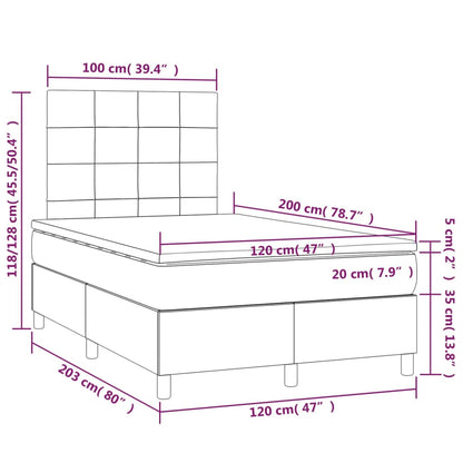 Letto a Molle con Materasso e LED Tortora 120x200cm in Tessuto | homemem39