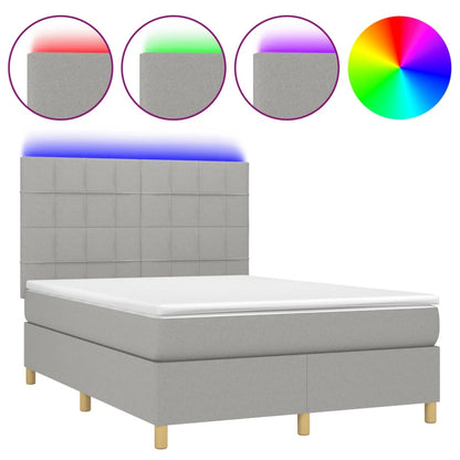 Letto a Molle Materasso e LED Grigio Chiaro 140x190 cm Tessuto | homemem39