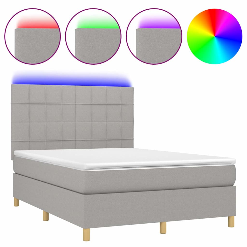 Letto a Molle Materasso e LED Grigio Chiaro 140x190 cm Tessuto