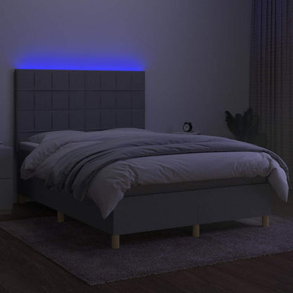Letto a Molle Materasso e LED Grigio Chiaro 140x190 cm Tessuto
