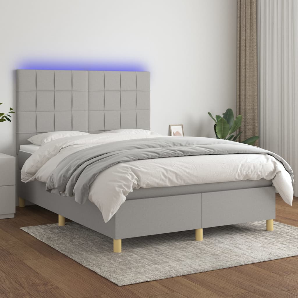 Letto a Molle Materasso e LED Grigio Chiaro 140x190 cm Tessuto | homemem39