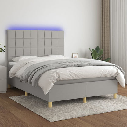Letto a Molle Materasso e LED Grigio Chiaro 140x190 cm Tessuto | homemem39