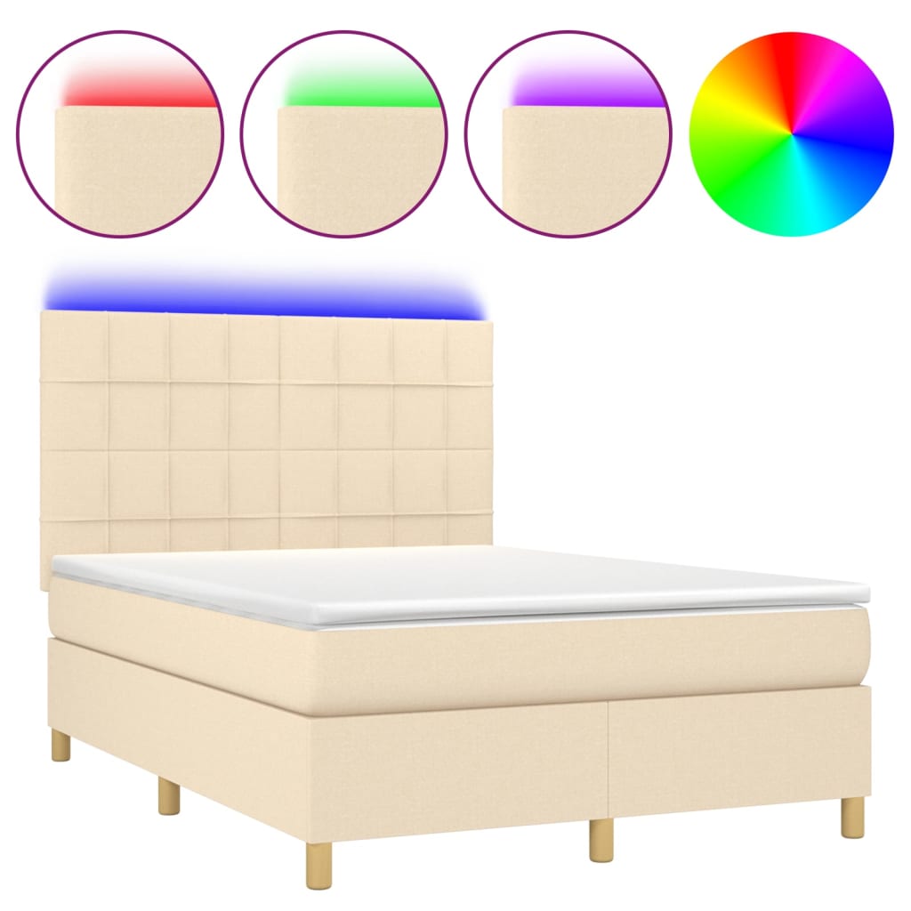 Letto a Molle con Materasso e LED Crema 140x190 cm in Tessuto | homemem39