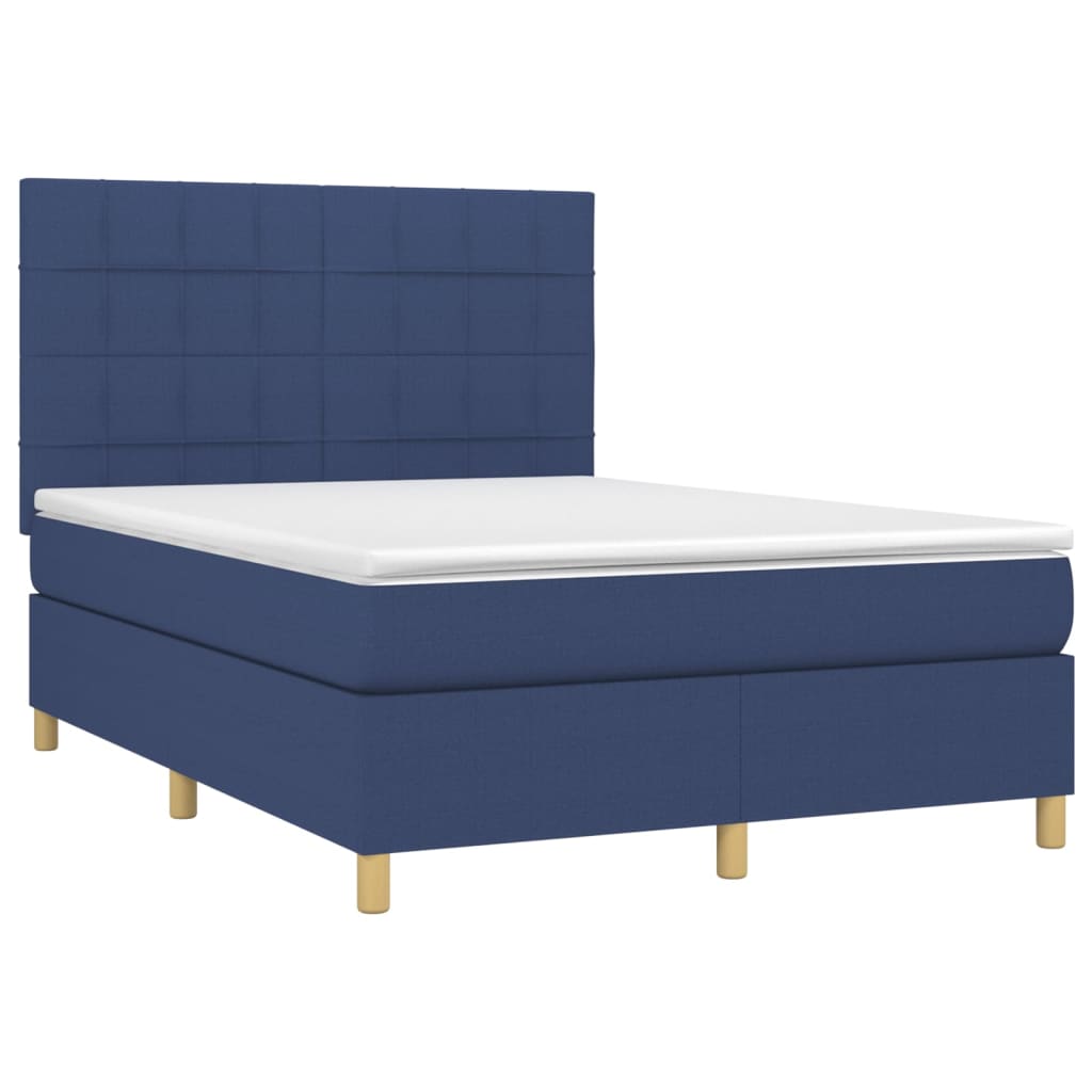 Letto a Molle con Materasso e LED Blu 140x190 cm in Tessuto - homemem39
