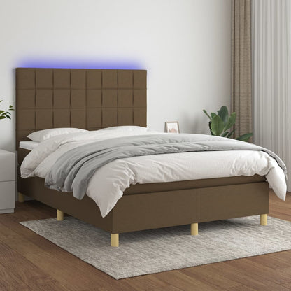 Letto a Molle Materasso e LED Marrone Scuro 140x200 cm Tessuto | homemem39