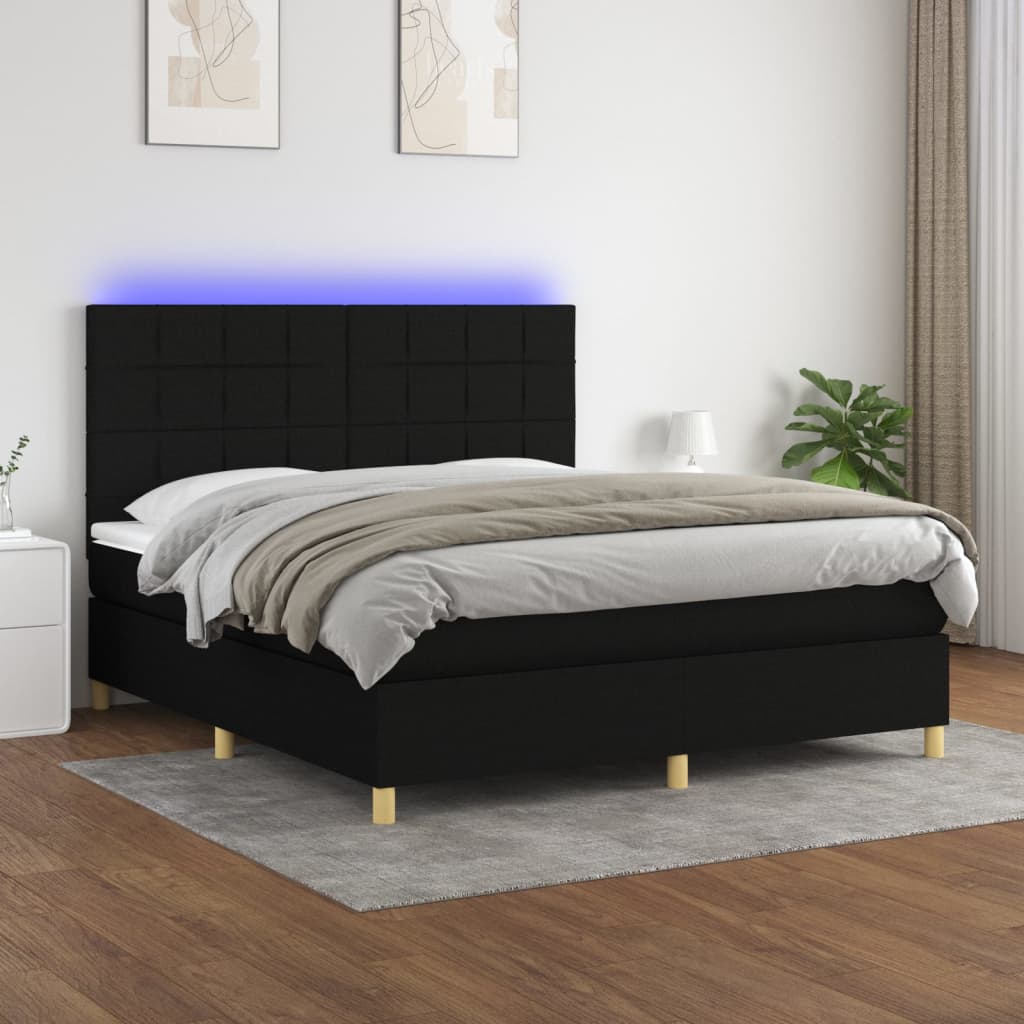 Letto a Molle con Materasso e LED Nero 160x200 cm in Tessuto | homemem39