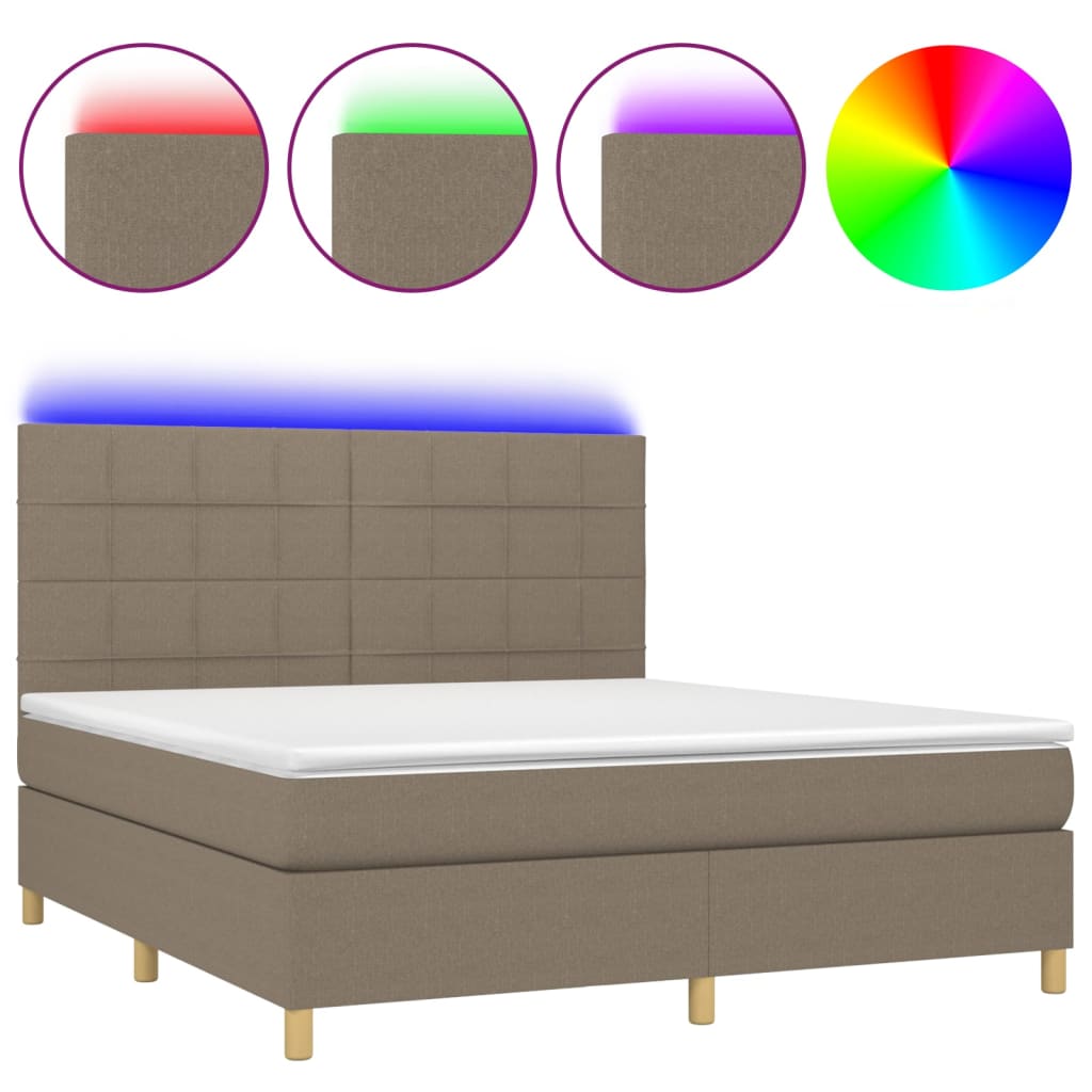 Letto a Molle con Materasso e LED Tortora 160x200 cm in Tessuto - homemem39