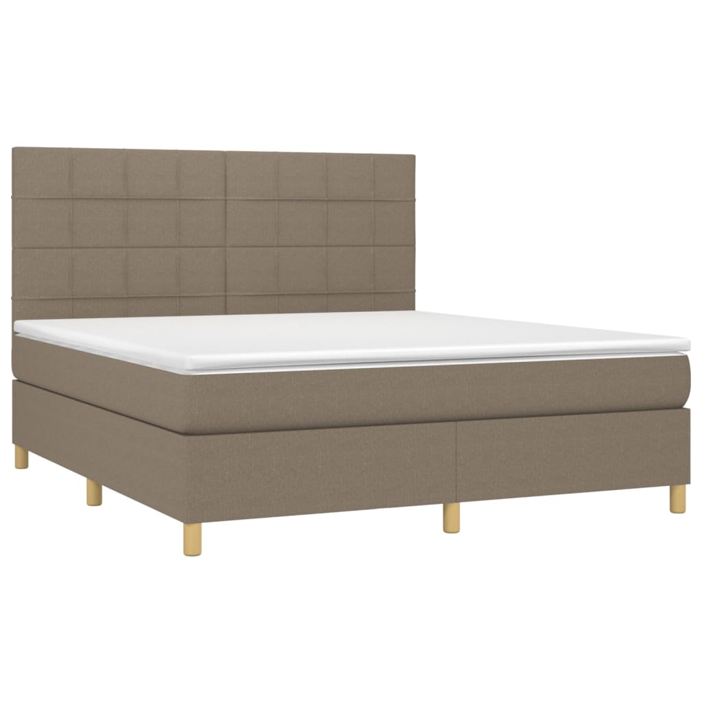 Letto a Molle con Materasso e LED Tortora 160x200 cm in Tessuto - homemem39