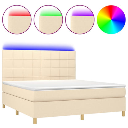 Letto a Molle con Materasso e LED Crema 160x200 cm in Tessuto