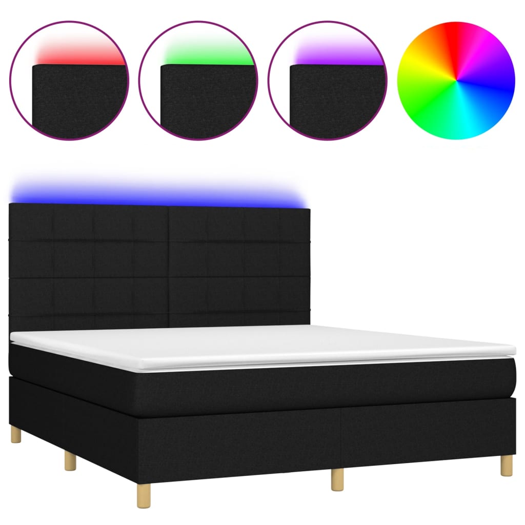 Letto a Molle con Materasso e LED Nero 180x200cm in Tessuto - homemem39