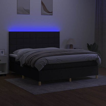 Letto a Molle con Materasso e LED Nero 180x200cm in Tessuto