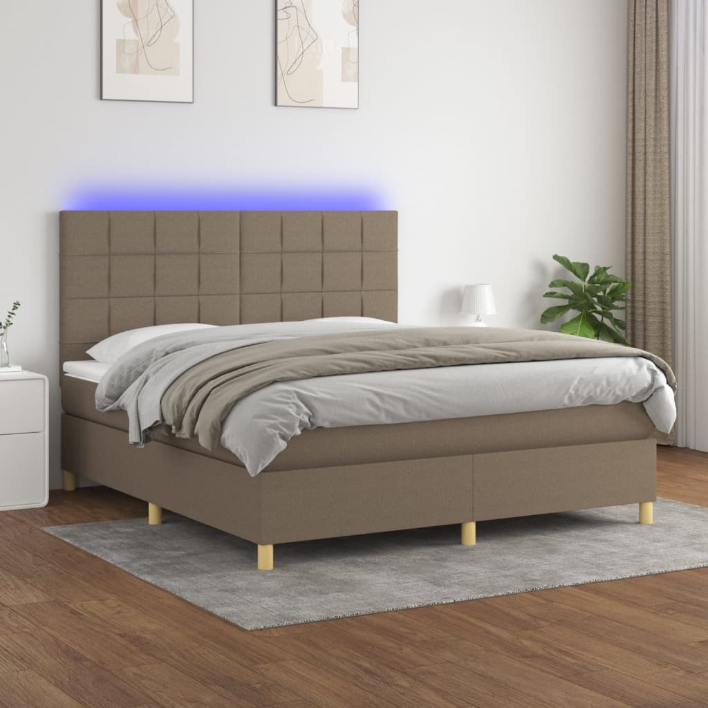 Letto a Molle con Materasso e LED Tortora 180x200 cm in Tessuto | homemem39