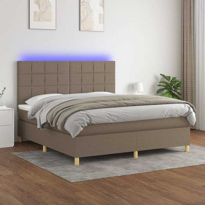 Letto a Molle con Materasso e LED Tortora 180x200 cm in Tessuto