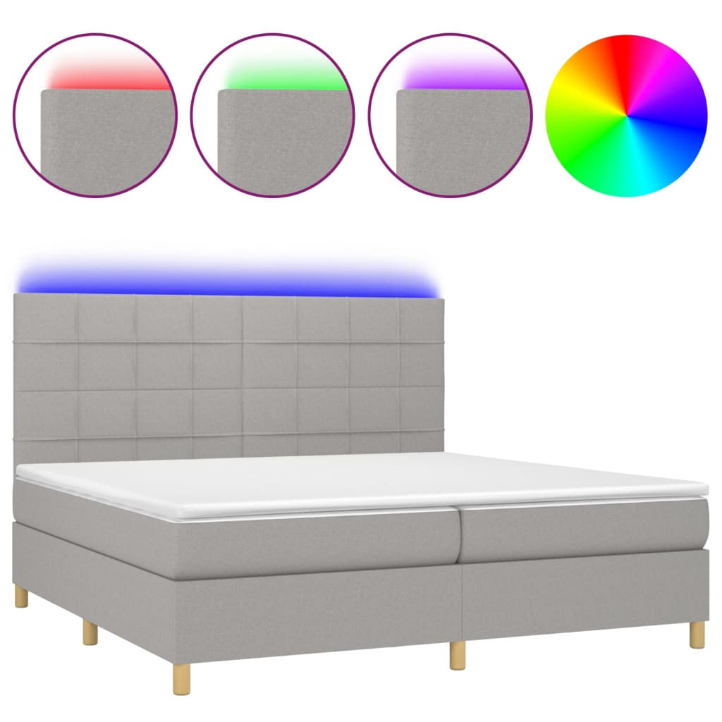 Letto a Molle Materasso e LED Grigio Chiaro 200x200 cm Tessuto - homemem39