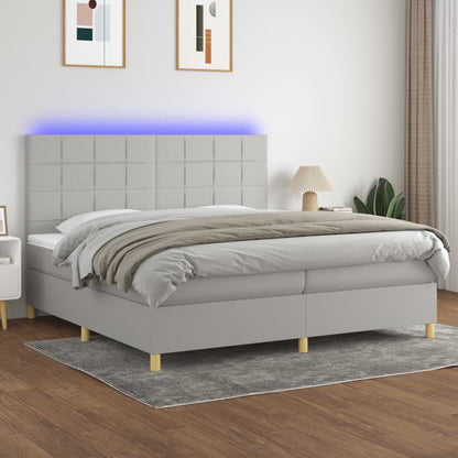 Letto a Molle Materasso e LED Grigio Chiaro 200x200 cm Tessuto - homemem39